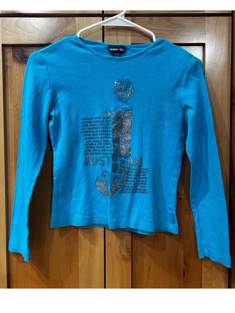 Limited Too turquoise Blue Long Sleeve J monogram Glitter Design Y2K girls M 12